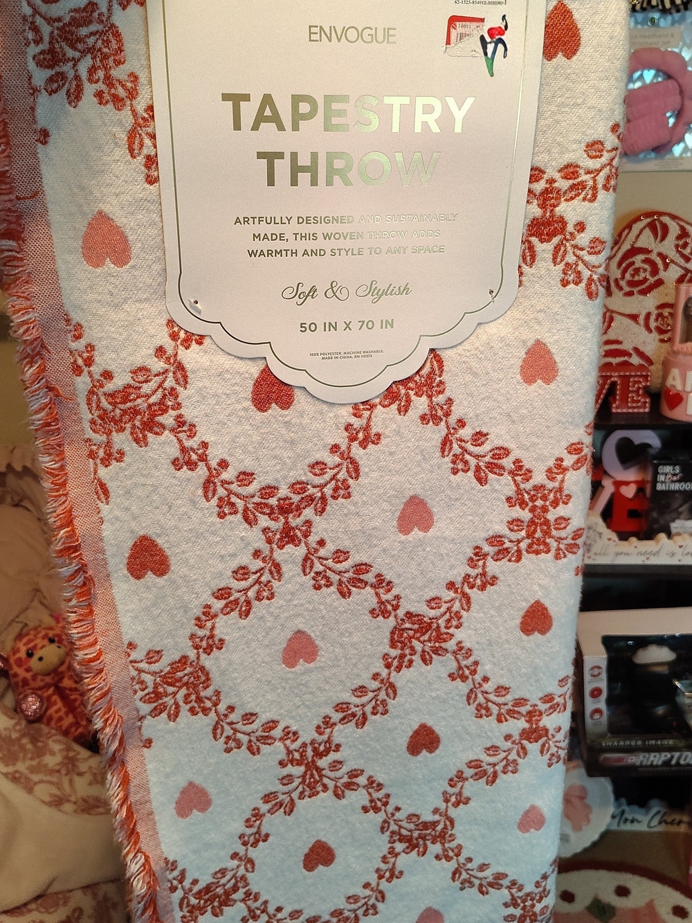 Envogue Pink & Coral Heart Lattice Tapestry Throw